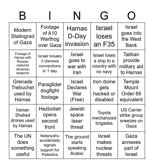 Israel Boogaloo Bingo Card