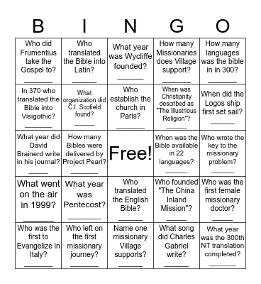 A Walk Through Missions Bingo Card