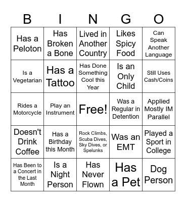 EMIM Icebreaker Bingo Card