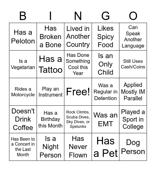 EMIM Icebreaker Bingo Card