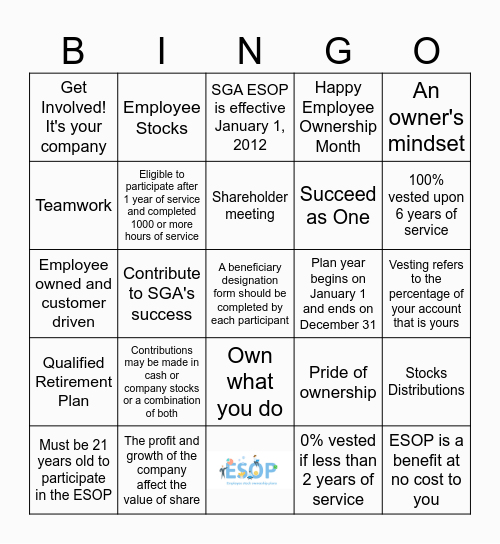 ESOP Bingo Card