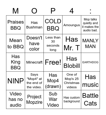 Mop4 Video Bingo! Bingo Card