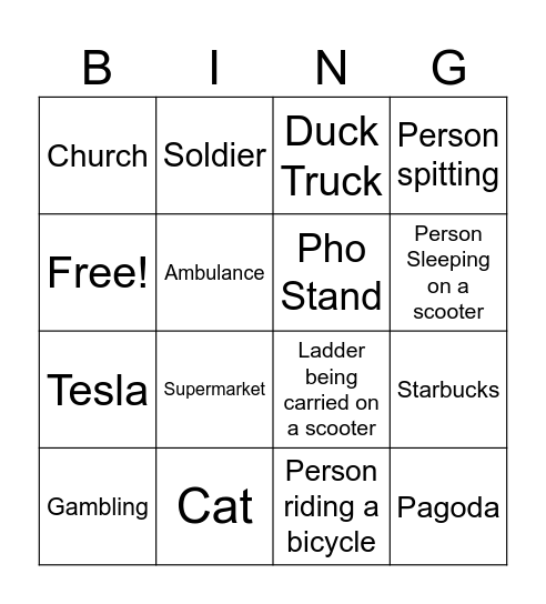 Vietnam Bingo - Card 1 Bingo Card