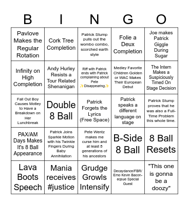 Tourdust: European Sleepaway Camp Edition Bingo Card