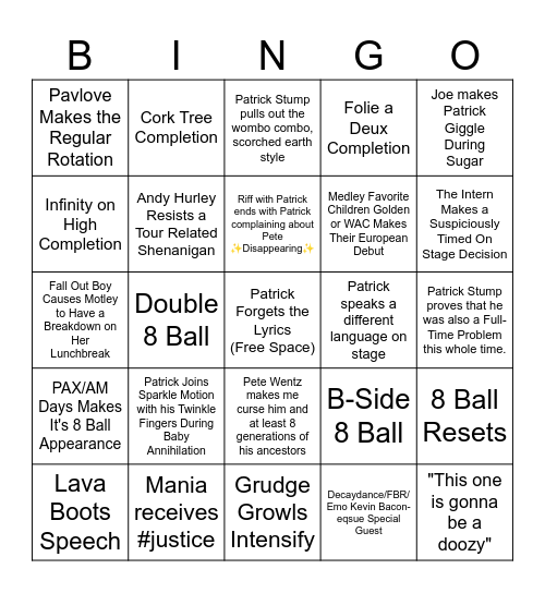 Tourdust: European Sleepaway Camp Edition Bingo Card