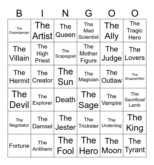 Archetypes Bingo Card
