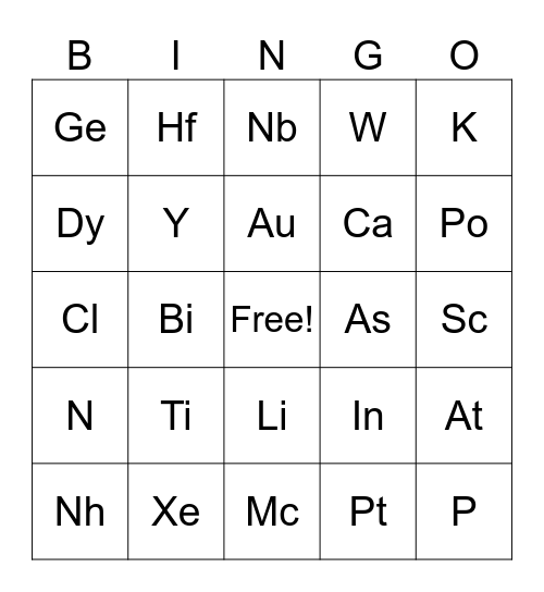 TCSHS SYMBO Bingo Card
