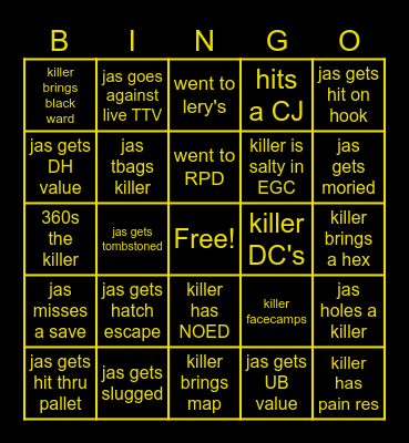 DBD Bingo Card