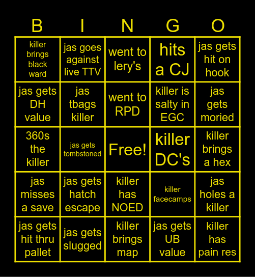 DBD Bingo Card