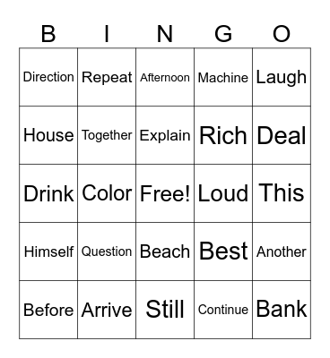 Vocabulary Bingo Card