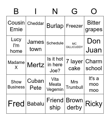I Love Joanie Bingo Card