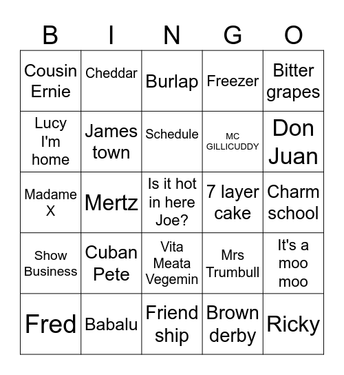 I Love Joanie Bingo Card
