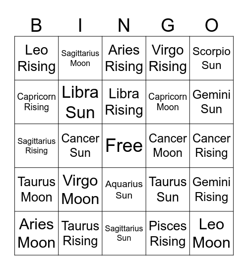 Astronomical Constellation Bingo Card