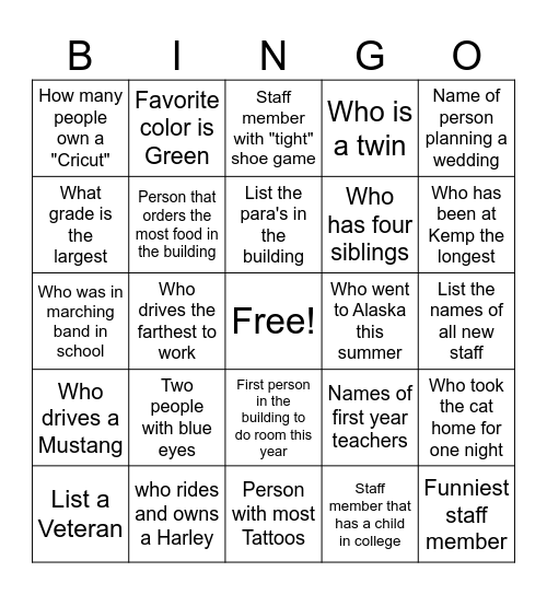 What Do You Know? Bingo Card