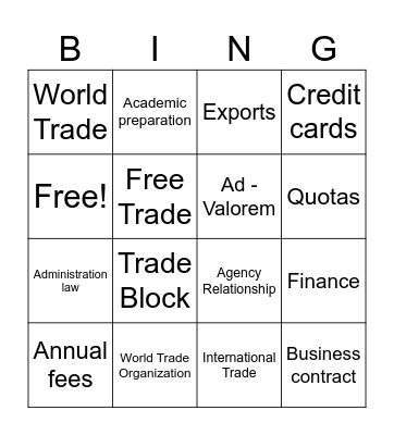 Business Vocabulary Words Bingo Card