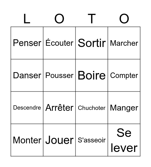 PDL Verbs 1 Bingo Card