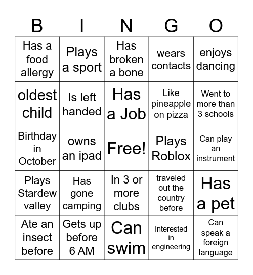Untitled Bingo Card