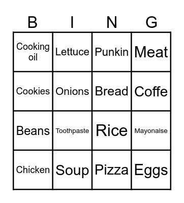 Aitems Bingo Card