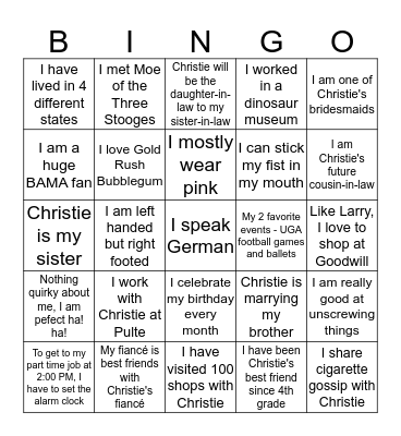 Christie's Ice Breaker Bingo Card