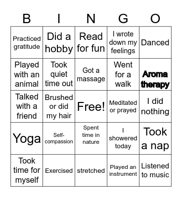 Self-Care Bingo Card