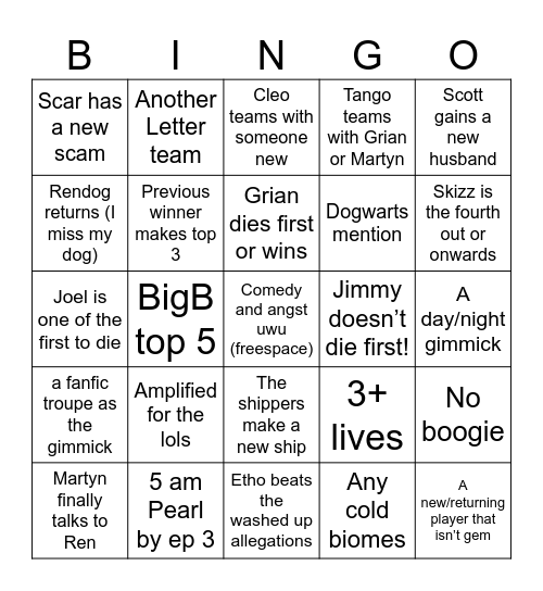 Life series season 5 Bingo Card