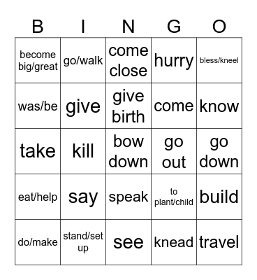 Lech L'cha Common Shorashim (1-20) + 5 vayeira Bingo Card