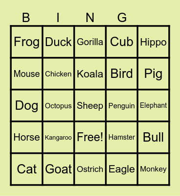 Animal crossing species bingo Card