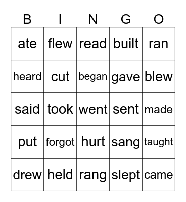 Irregular Verbs Bingo Card