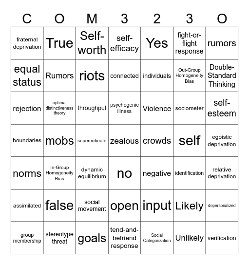 COM323-O Bingo Card