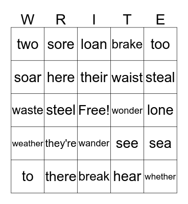 Scholar Writers Bingo Card