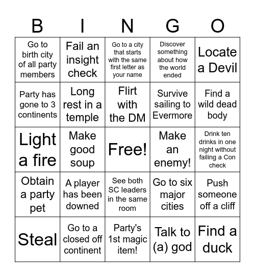 Campaign Bingo Card