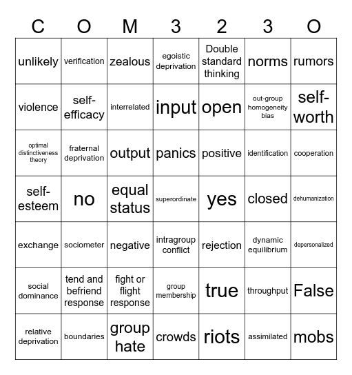 COM323-O Bingo Card