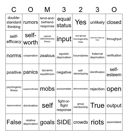 COM323-O Bingo Card