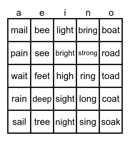 Phonics Bingo Card