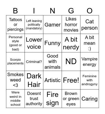 Sophies type Bingo Card