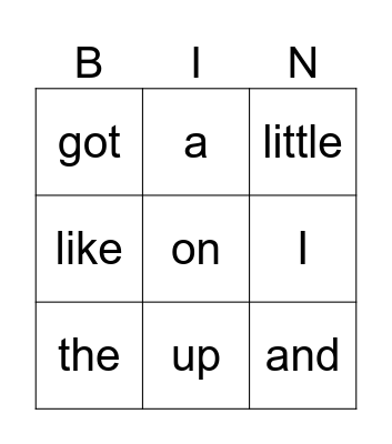 Sight Words Bingo Card