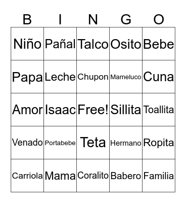 Yajahira's Baby Shower Bingo Card