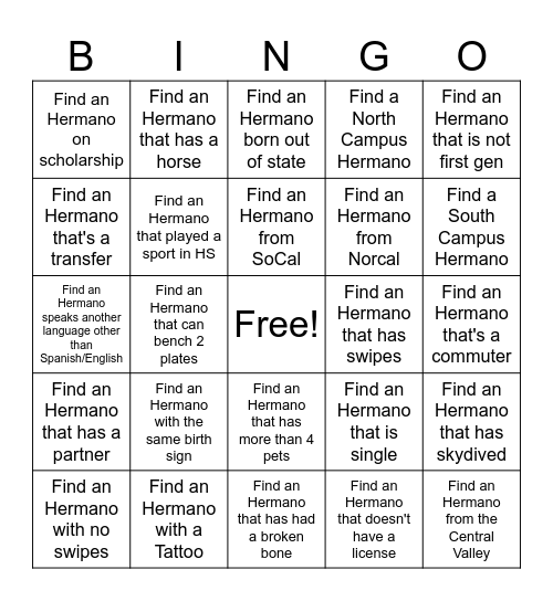 Hermano Bingo Card