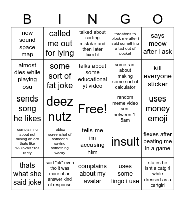 andrew texted me!! Bingo Card