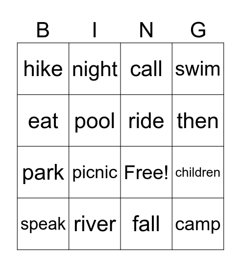 LESSON 9 BINGO Card