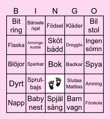 Baby shower Bingo Card