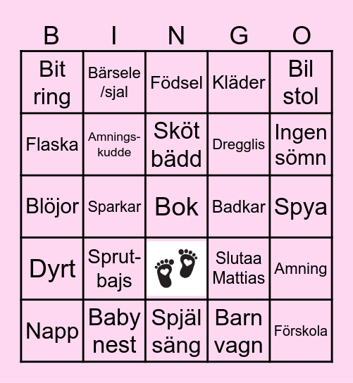 Baby shower Bingo Card