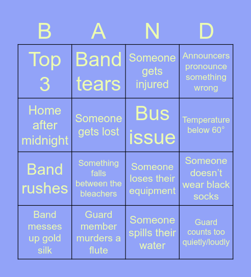 JCHS BAND COMP BINGO Card