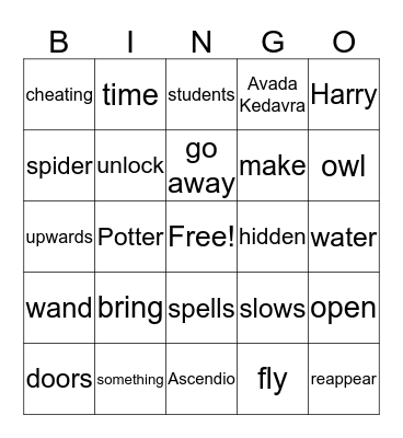 Harry Potter Spells Bingo Card