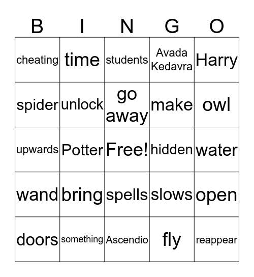 Harry Potter Spells Bingo Card