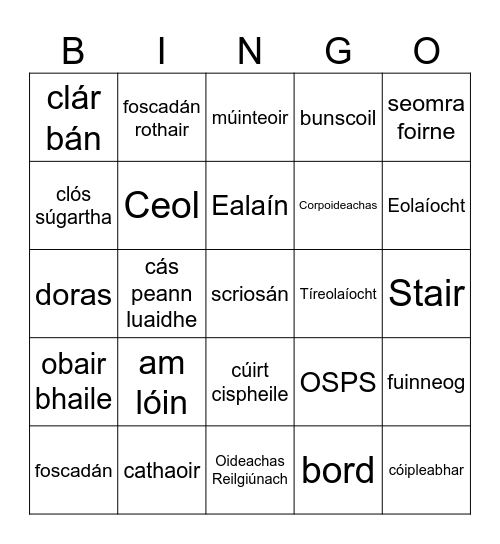 An Scoil Bingo Card