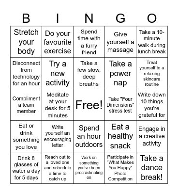 Mental Health Month Bingo Card