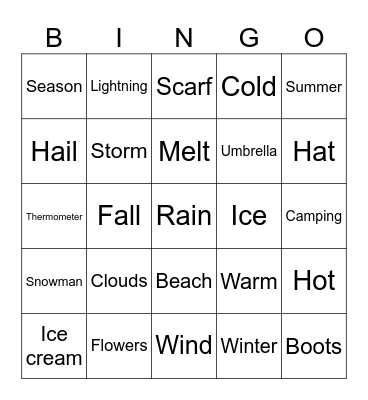 Weather and seasons Bingo Card