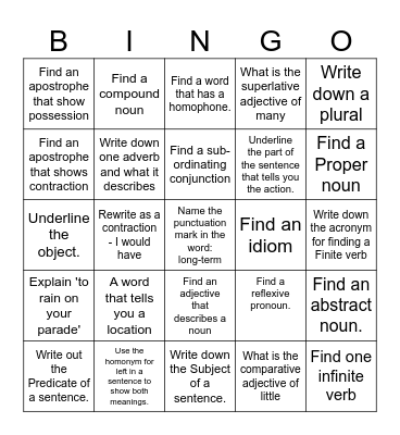 Language Bingo Card