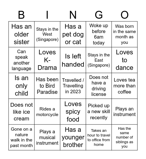 Human Bingo Card